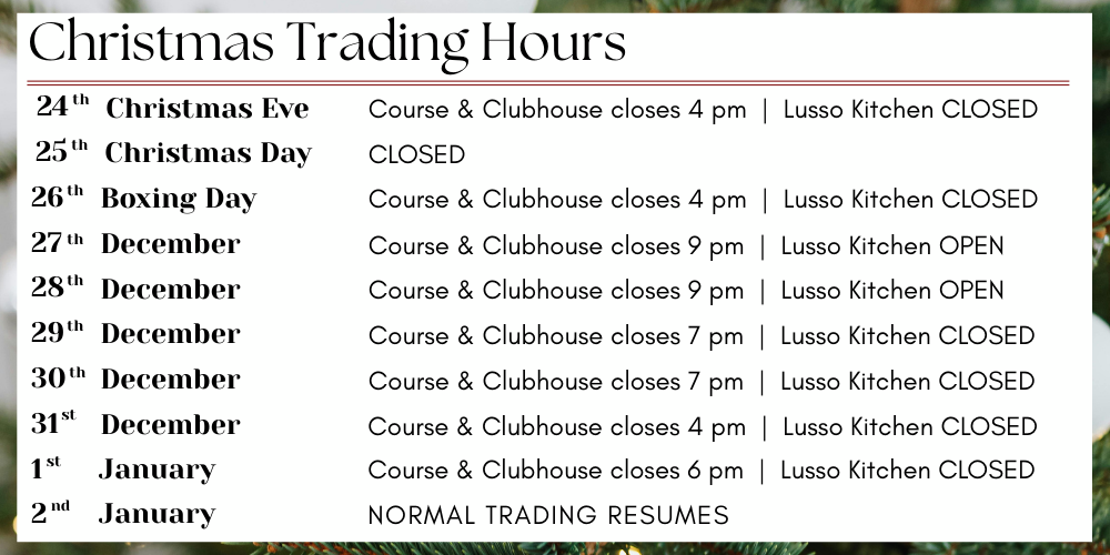 Christmas Trading Hours at Cammeray Golf Club