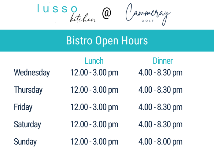 Lusso Kitchen opening hours at Cammeray Golf Club